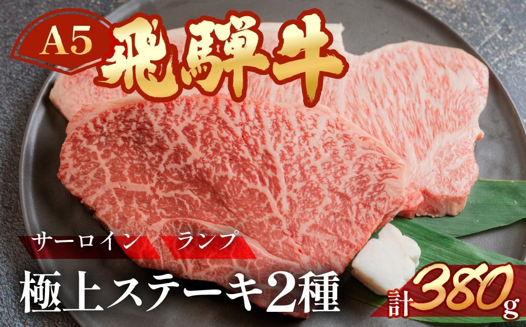
            A5飛騨牛サーロイン・ランプステーキ  約380g(約190g×各1枚) サーロイン らんぷ【冷凍】冷凍配送  飛騨牛 下呂温泉 おすすめ 牛肉 肉 和牛 赤身 霜降り人気 ブランド牛 肉ギフト 国産 贈答品 焼き肉用 ギフト 和牛 27000円
          