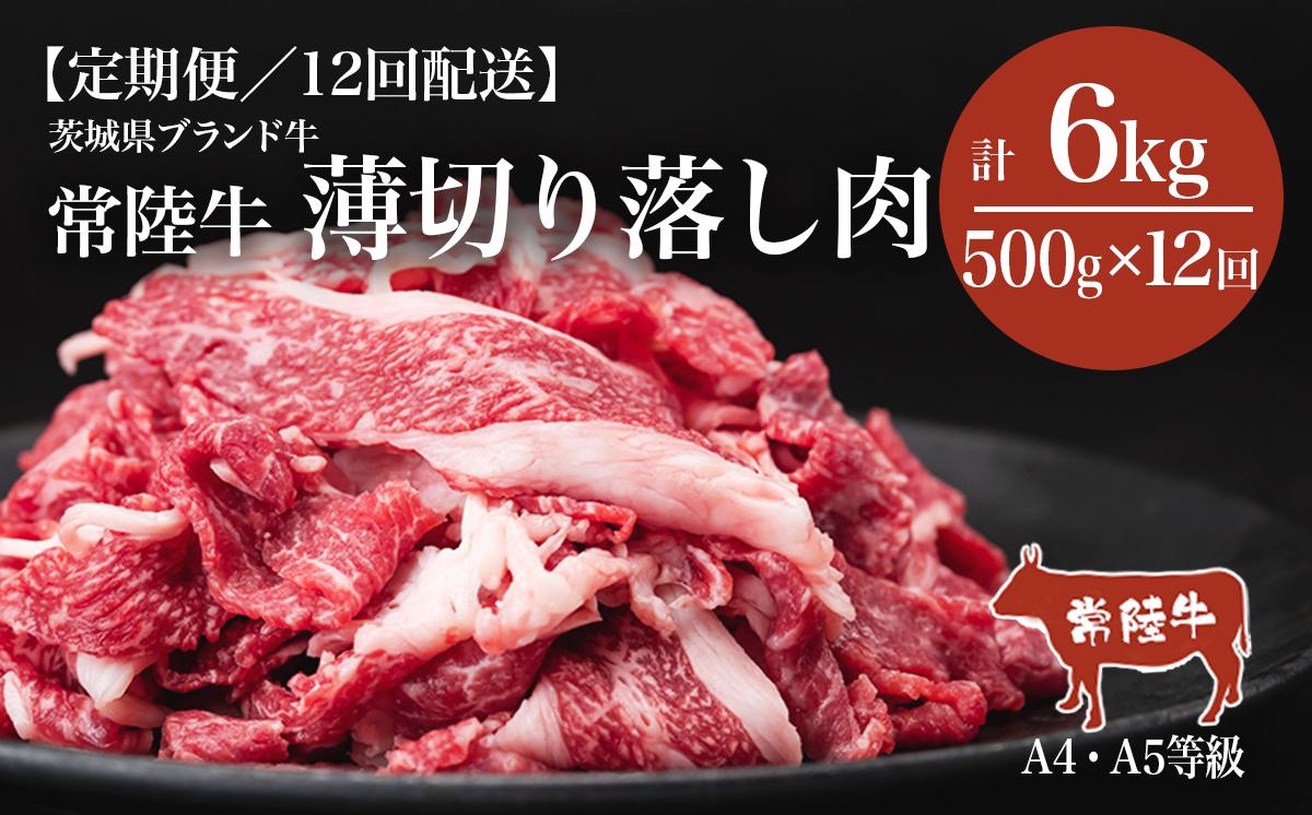 【12ヶ月定期便】常陸牛 A4・A5規格 薄切り落し肉 500g 【茨城県共通返礼品】【 牛肉 常陸牛 肉 ブランド肉 和牛 切り落とし 薄切り すきしゃぶ しゃぶしゃぶ 牛丼 煮物 茨城県産 国産 地産地消 料理 冷凍 人気 おすすめ 茨城県 つくば市 定期便 】