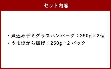 煮込みデミグラスハンバーグとうま塩から揚げのセット