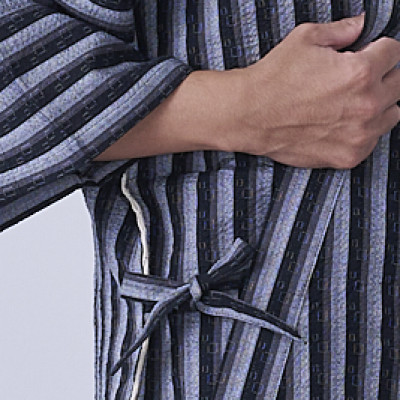 筑後市産織物　紳士用甚平(しじら織・縞柄) 黒 Mサイズ