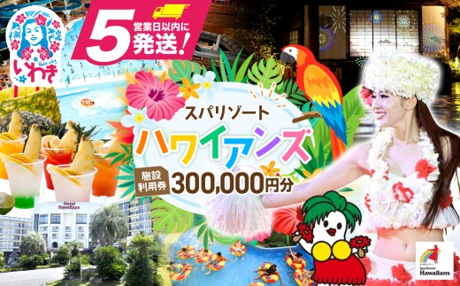スパリゾート ハワイアンズ 施設利用券300,000円分（3,000円分×100枚） |  ハワイアンズ 家族旅行 プール スパ 温水プール 福島県 いわき市 宿泊 体験  利用チケット スパリゾート 入場券 宿泊代 ホテルハワイアンズ フラダンス レジャー 観光 旅行 | ZZ009