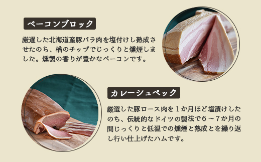 【北海道産豚肉使用】ハム２種とベーコン Fセット（ロースハム（ブロック）、ベーコン（ブロック）、カレーシュペック）【24157】