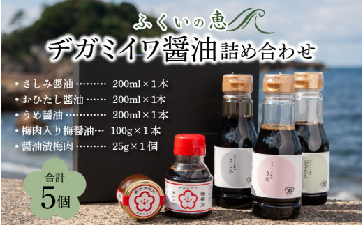 
ふくいの恵み醤油詰め合わせ 5個セット 【甘口 天然醸造 調味料 しょうゆ 甘い 濃口 加工品】[A-126001]
