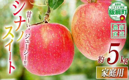 りんご シナノスイート 家庭用 5kg 渡辺農園 沖縄県への配送不可 2026年10月中旬頃から2026年10月下旬頃まで順次発送予定 令和8年度収穫分 エコファーマー認定 減農薬栽培 長野県 飯綱町 [1021]
