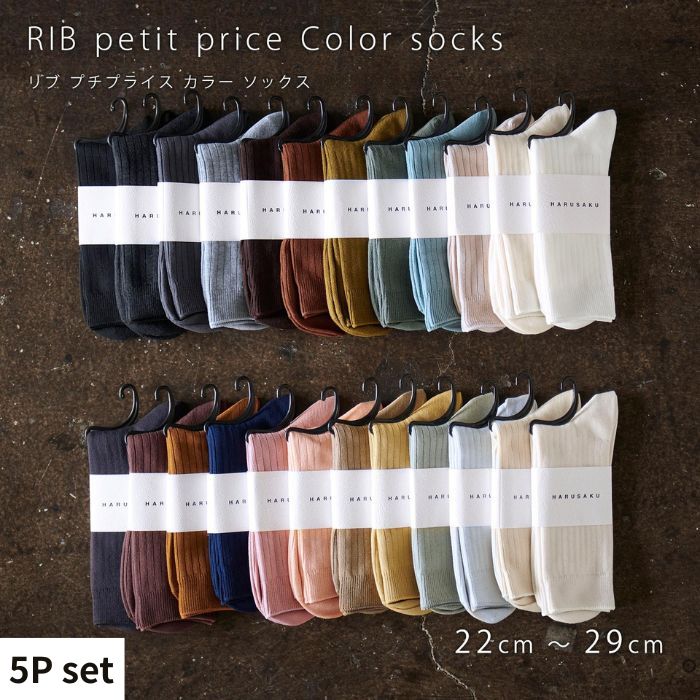 【ふるさと納税】リブカラー ソックス 靴下 5P set【22cm～29cm】HARUSAKU ハルサク リブ カラー カジュアル シンプル ソックス 通勤 通学 スタイル プチプラ 組み合わせ セット かわいい メンズ レディース 奈良県 奈良市 なら