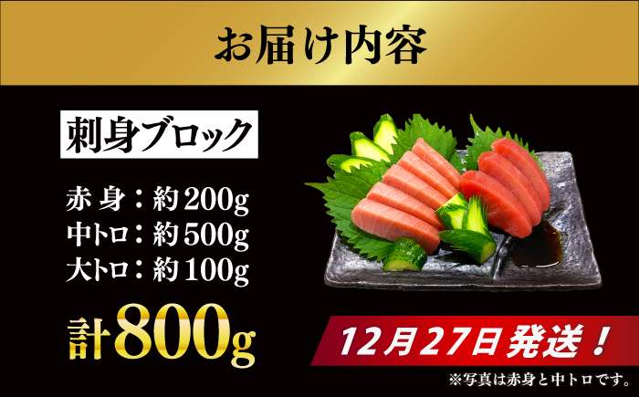 【12/27発送！】【長崎県養殖クロマグロ品評会最優秀賞！】 五島列島産養殖 生 本マグロ 赤身 中トロ 大トロ 計約800g マグロ まぐろ 鮪 刺身 ブロック 冷蔵 【上五島町漁業協同組合】 [R