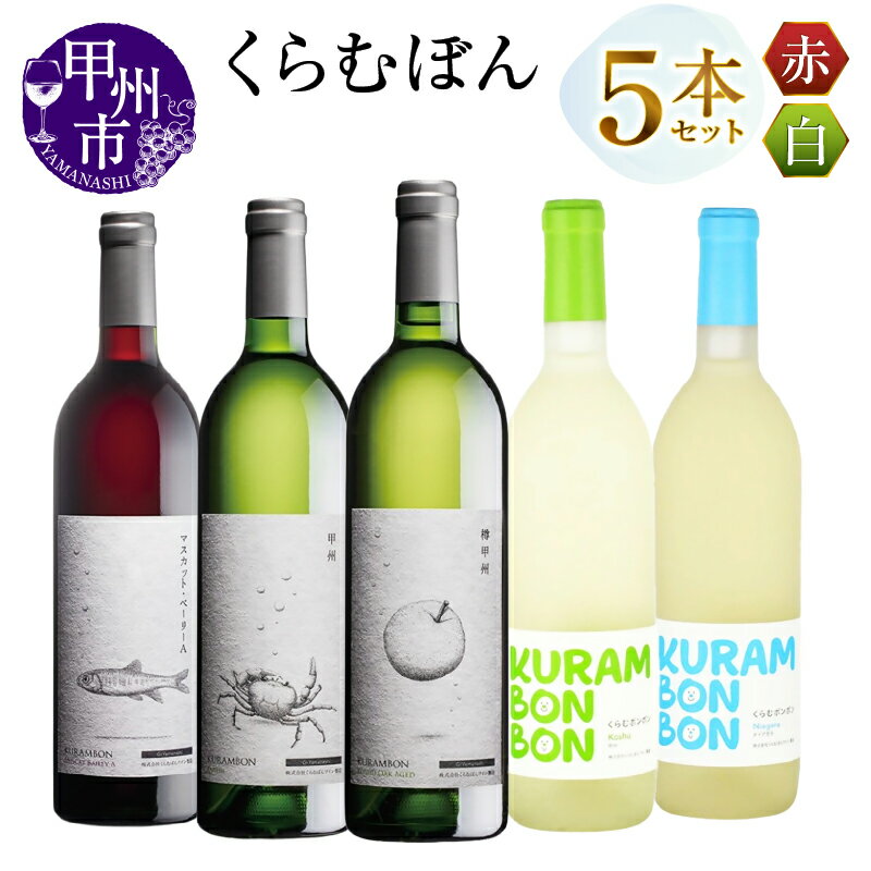【ふるさと納税】 ワイン 赤ワイン 白ワイン 750ml 5本 セット ミディアムボディ 辛口 甘口 極甘口 くらむぼんワイン マスカット・ベーリーA 甲州ナイアガラ 赤 白 パーティー 母の日 父の日 記念日 贈答 ギフト 山梨県 甲州市 （MG） 【E-671】