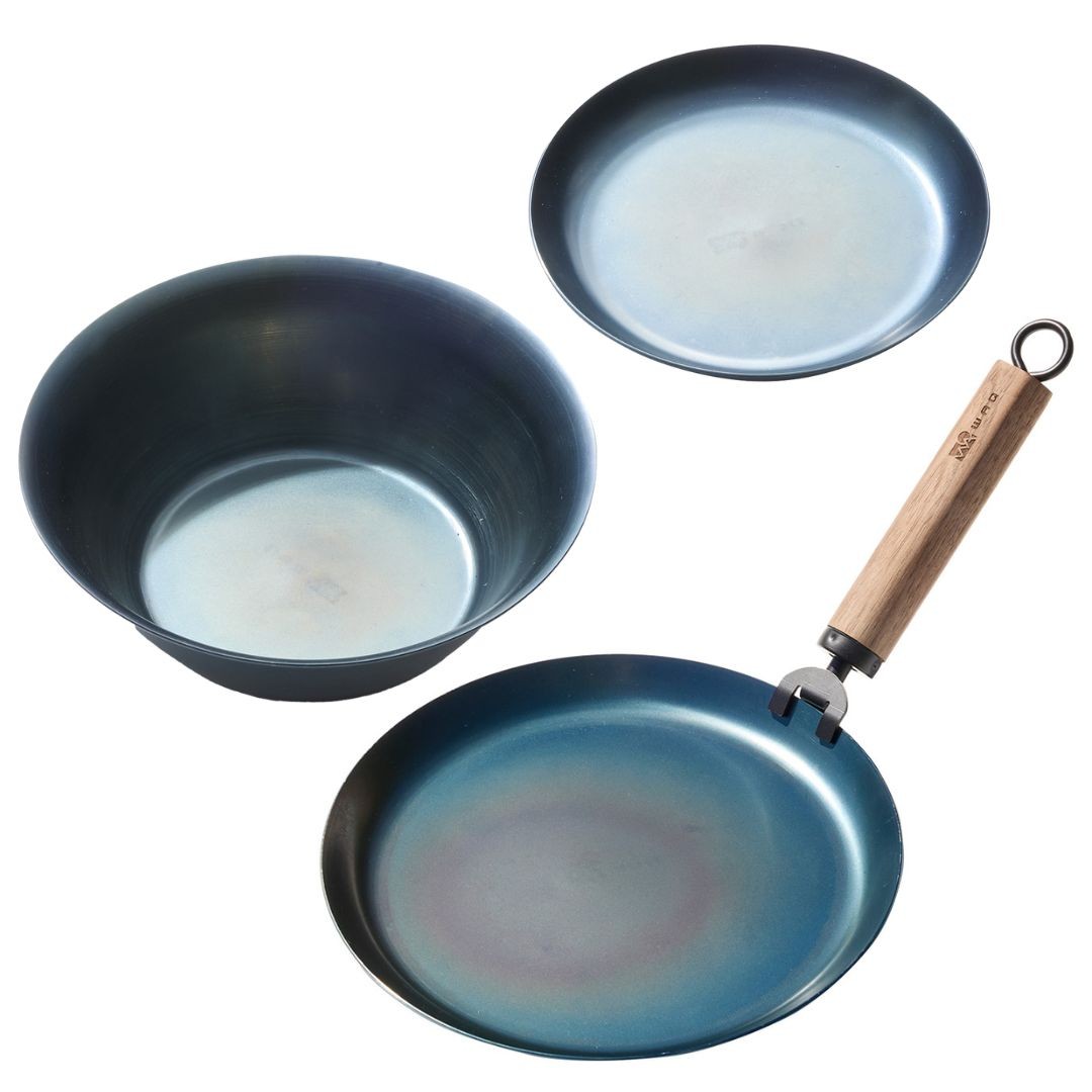 
                  E161 WAQ TAKIBING FRYPAN 3点セット【鉄 フライパン 藤田金属 FUJITA 24.5cm 18.5cm 22cm アウトドア キャンプ ガス IH キッチン 焚き火 木製ハンドル 取りはずし 大阪府 八尾】
                