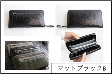 クロコラウンドファスナー カルムウォレット【Matte/マット】＜マットブラックB＞/長財布 革 クロコダイル [2271]