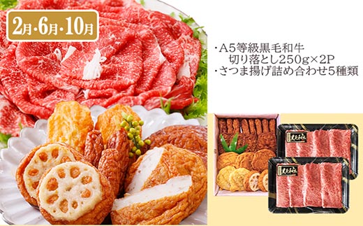 定期便(4回配送)黒毛和牛&黒豚・かつお・さつまあげ NN-0040【配送不可地域：離島】【1166778】