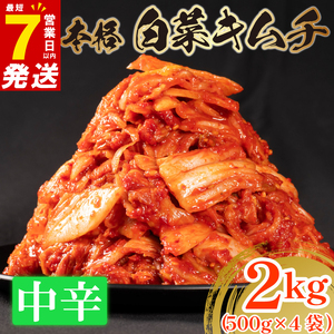 【 旨辛 】 白菜 キムチ 中辛 2kg  500g×4 小分け キムチ