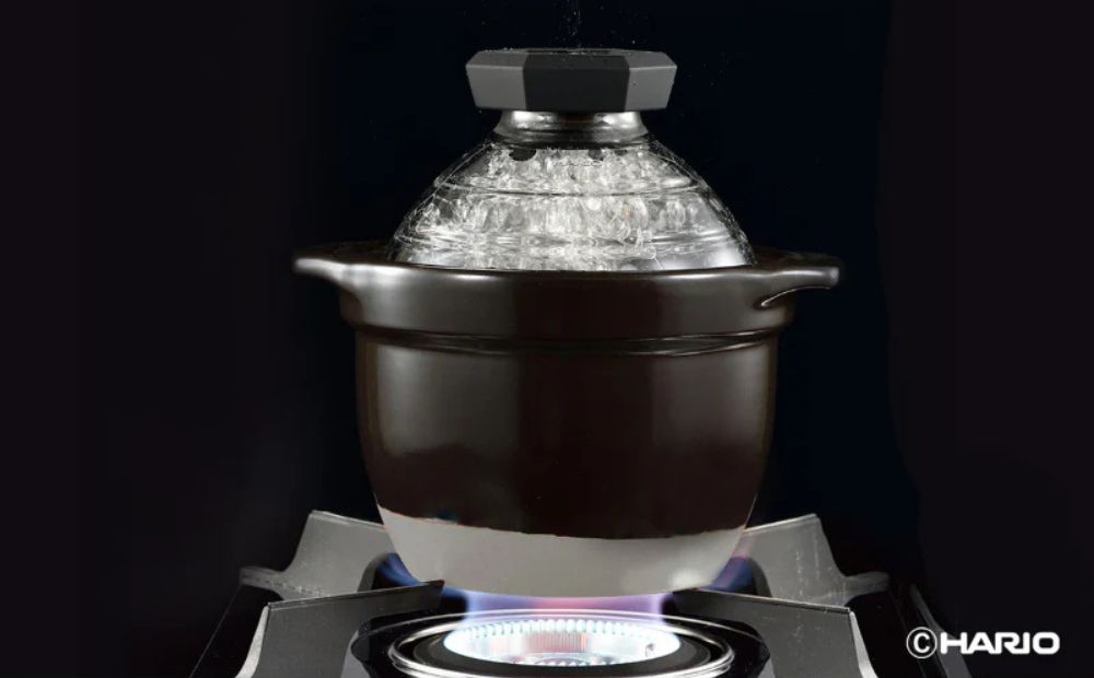 【萬古焼（ばんこやき）】フタがガラスのご飯釜1～2合炊き 令和6年モデル せんが陶器 【HARIO ハリオ 直火 土鍋 耐熱 ガラス 食器 キッチン 日用品 キッチン用品 日本製 ご飯 ごはん釜 炊飯
