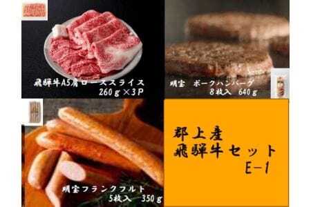 【A5等級・飛騨牛】肩ローススライス260g×3パック+明宝フランクフルト5本入×2パック+明宝ポークハンバーグ8個