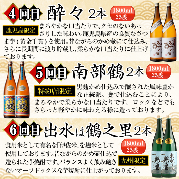i960 ＜定期便・計12回(連続)＞こだわり芋焼酎24本セット(全12種・合計24本) 酒 焼酎 さつま芋 本格芋焼酎 セット 飲み比べ 呑みくらべ 定期便 特約店 限定品 家飲み 宅飲み【酒舗三浦