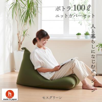 ふるさと納税 岡崎市 ハナロロのビーズクッション プレミアムポトラ100リットル ニットカバー付(モスグリーン)