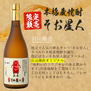 ＜2週間以内発送！＞芋焼酎  飲み比べ 麦焼酎 そお星人 セット (そお星人(芋・麦) 各720ml) 【山元商店】A873