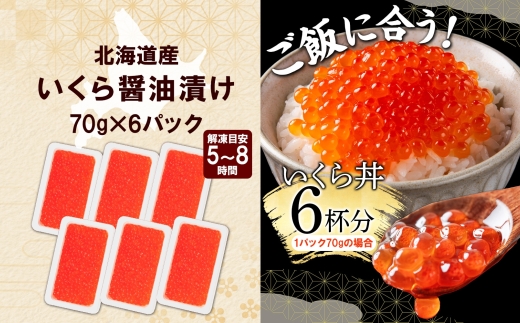 3782. 訳あり いくら醤油漬け 70g 6個 いくら イクラ 魚卵 魚介 海鮮 タレ漬け 鮭いくら 北海道産 送料無料 北海道 弟子屈町