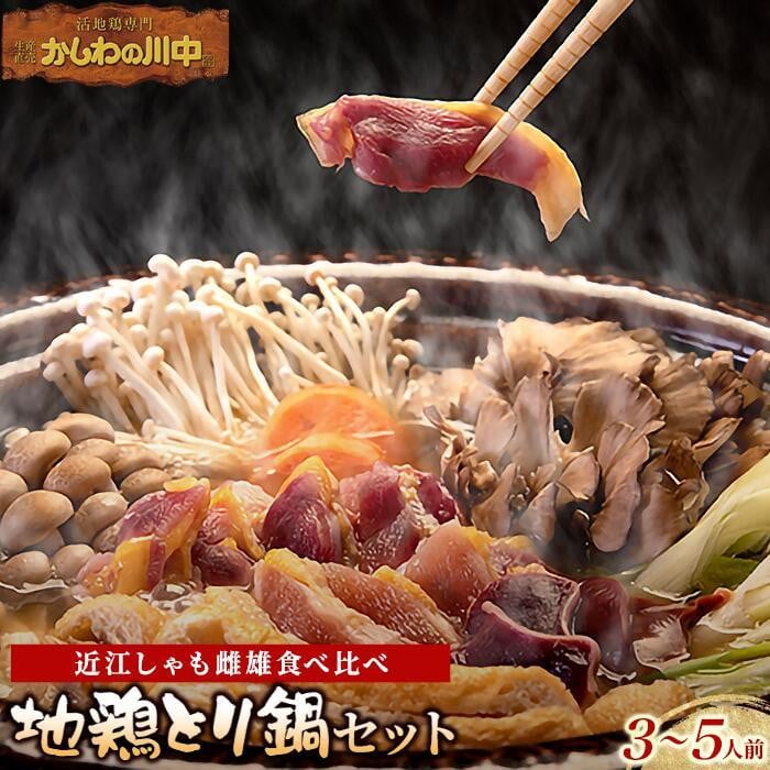 
                  【かしわの川中】超新鮮＆美味！地鶏とり鍋セット 近江しゃも雌雄食べ比べ スープ付 3〜5人用 [G007] / 国産 滋賀県  鶏肉 肉 炭火焼 とり モモ 焼き鳥 すき焼き 鍋
                