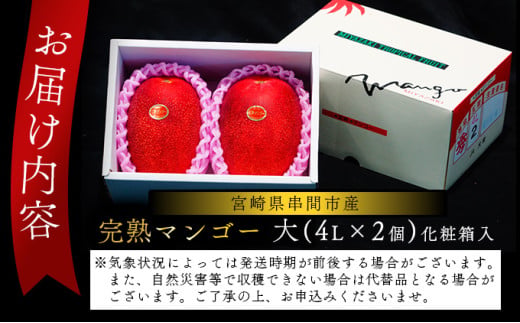 完熟マンゴー(4L×2個) 果物 フルーツ スイーツ デザート おやつ ギフト 贈り物 贈答 プレゼント お取り寄せ おすそ分け 特産品 おすすめ マンゴー 完熟マンゴー_K008-024