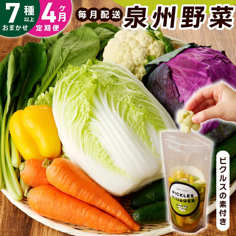 【ふるさと納税】旬の新鮮 野菜セット 7種以上 定期便 全4回 毎月配送 おまかせ ピクルスの素付き ファミリー向け 泉州野菜 旬の野菜 季節の野菜 詰め合わせ 野菜 国産 新鮮 冷蔵 お取り寄せ 大阪府 泉佐野市 送料無料