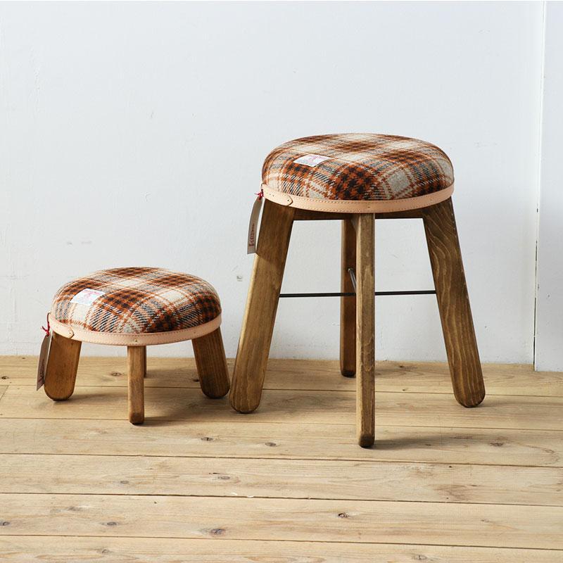まぁるいスツール【ライトブラウン＆ブラウンチェック】 子供 椅子イスキッズ HARRIS TWEED（ハリスツイード）家具 Z096VC02_イメージ4
