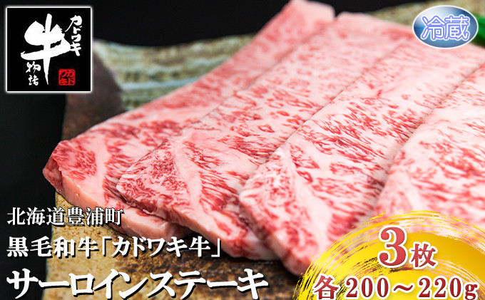 
北海道 黒毛和牛 カドワキ牛 サーロイン ステーキ 3枚 200～220g/枚【冷蔵】
