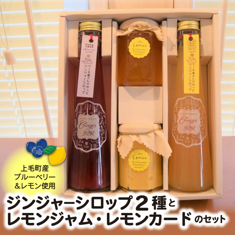 【ふるさと納税】ジンジャーシロップ 2種 レモンジャム レモンカート セット 上毛町産ブルーベリー レモン お湯割り 炭酸割り パン ヨーグルト ノンワックスレモン 生姜 福岡県 上毛町 お取り寄せ 送料無料