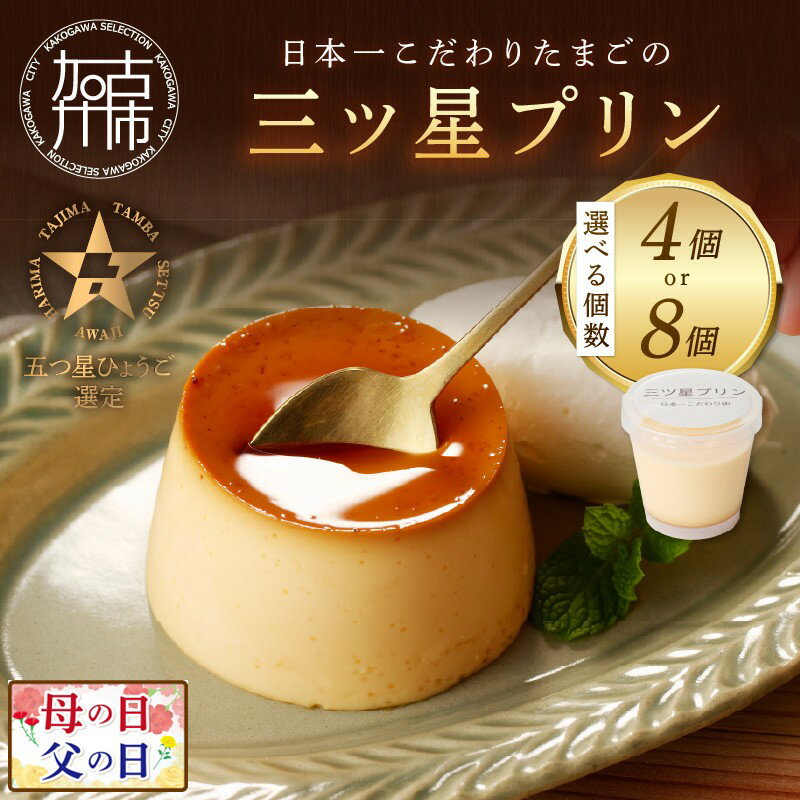 【ふるさと納税】＼母の日・父の日／＼選べる 内容量／【五つ星ひょうご認定】日本一こだわりたまごの三ツ星プリン 4個 8個