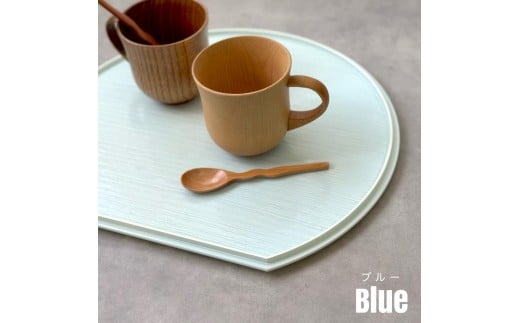 紀州漆器 半月盆 お盆 パステルカラー 約36cm ブルー