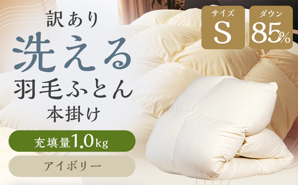 
            訳あり 節電対策 洗える羽毛ふとん 羽毛ふとん 羽毛布団 本掛け 充填量1.0kg ダウン85%抗菌・防臭ダウン使用 シングル アイボリー
          