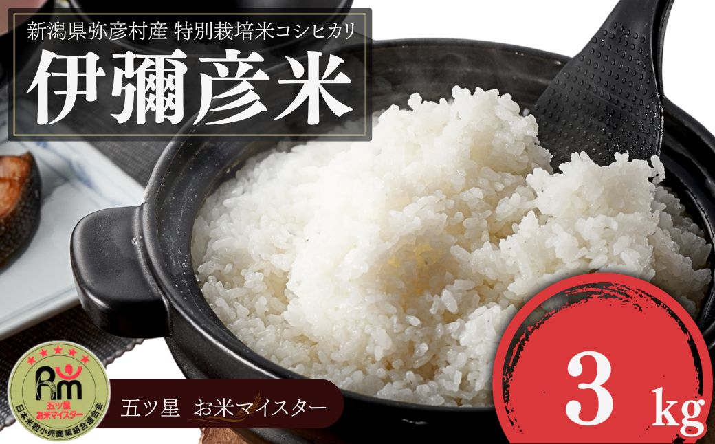 ＜お試し＞令和7年産 特別栽培米コシヒカリ「伊彌彦米」精米 3kg | 新潟県 弥彦村