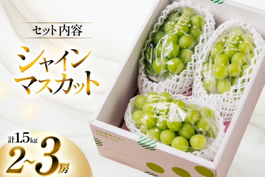 【期間限定発送】 シャインマスカット 2〜3房 約 1.5kg [いわた果樹園 山形県 高畠町 tk06ayt400001] ぶどう ブドウ 葡萄 フルーツ 果物 くだもの 1.5キロ 甘い