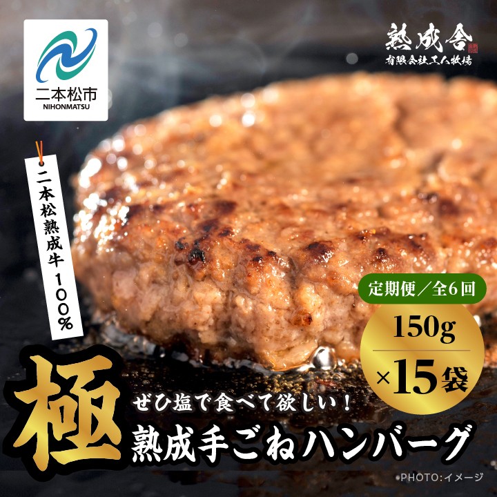 
                  【定期便6回】二本松熟成牛 塩で食べる！手ごねハンバーグ 150g×15袋 全6回 ハンバーグ 和牛 牛肉ハンバーグ 冷凍 個包装 小分け はんばーぐ ふるさと納税 ランキング 牛肉 ビーフ 挽肉 hannba-gu お肉 リピーター にく ミンチ 肉 お弁当 ぎゅうにく【有限会社エム牧場】
                