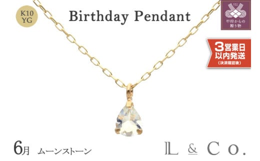 〈 甲府ジュエリー 〉〈即納〉【L&Co.】K10 誕生石ペンダント ムーンストーン(63-7806)