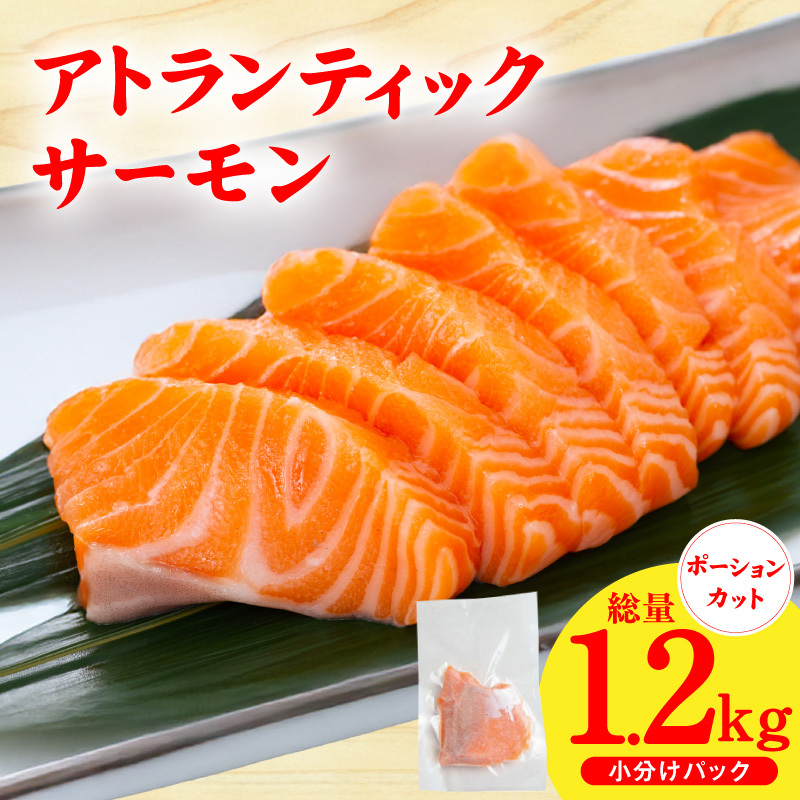 【スピード発送】アトランティックサーモン 1.2kg【小分け ポーション 柵切り 刺身 魚介 海鮮 さーもん 生食 訳あり サイズ不揃い】 G3561