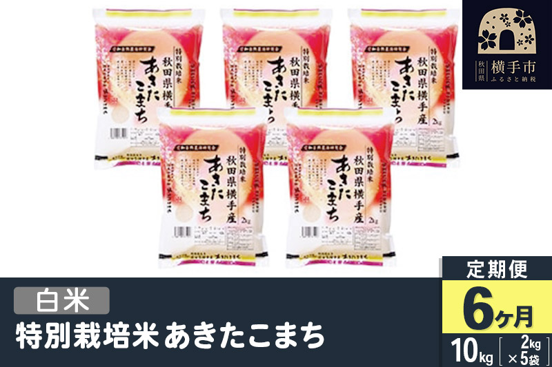 【白米】《定期便6ヶ月》令和5年産 特別栽培米あきたこまち 10kg(2kg×5袋)×6回 計60kg