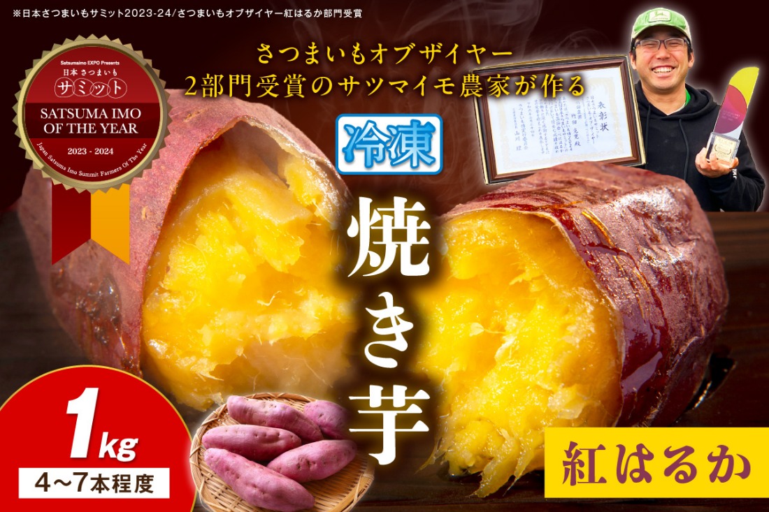 【先行予約】日本一！さつまいもオブザイヤー2部門受賞のサツマイモ農家が作る「紅はるか」の冷凍焼き芋1kg（4～7本程度）（2026年2月中旬～発送）　TF00049