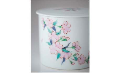 肥前赤絵窯元 鷹巣 桜花文筒形御遺骨入れ bm001