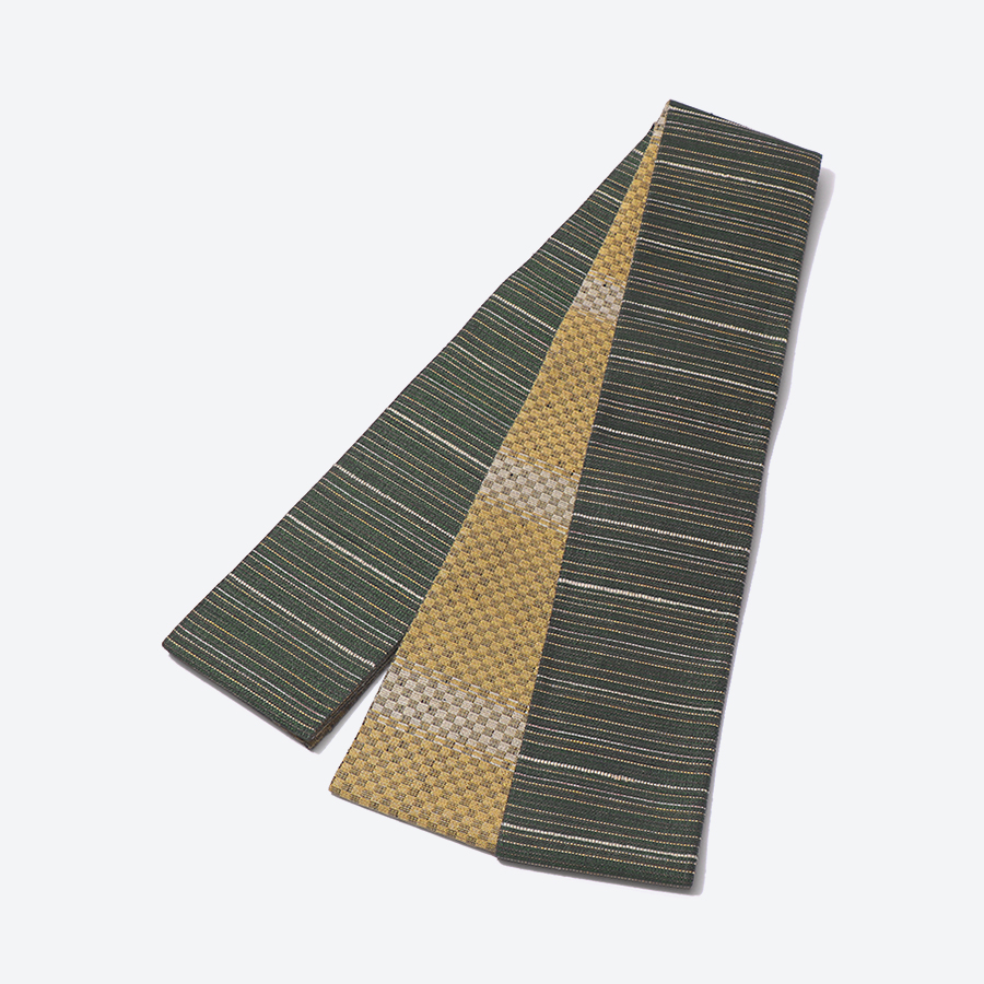 ＜丹後の藤布　遊絲舎＞角帯　藤霞文（緑）*リバーシブル幅約10.2cm×長さ約420cm