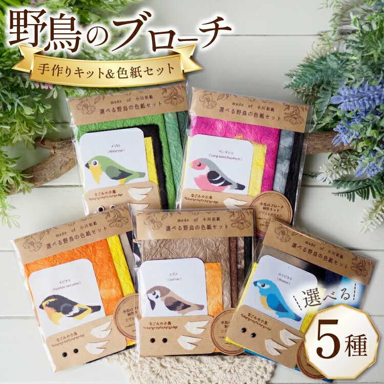 【ふるさと納税】 選べる種類 野鳥 の ブローチ 手作り キット ＆ 色紙セット [Tomo’s Field 埼玉県 小川町 289] 和紙 和紙製品 手漉き和紙 手漉き 小川和紙