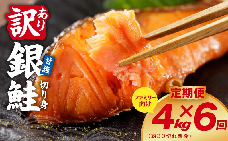 G4972 【定期便】銀鮭 切り身 4kg(約30切れ前後) 全6回【訳あり 規格外 甘塩 バラ凍結 海鮮 魚介 鮭 さけ しゃけ お弁当 朝食 おかず 簡単調理】