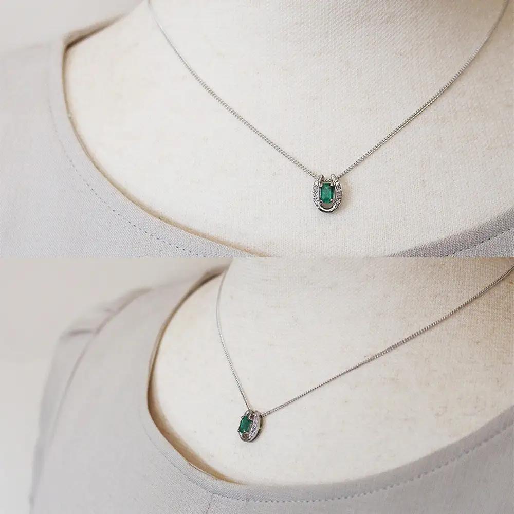エメラルド ペンダント 0.5ct 0.5カラット PT100 プラチナ100 馬蹄 Ag900（24118） [山梨 ペンダント ネックレス エメラルド プラチナ ジュエリー ダイヤモンド ] 山梨
