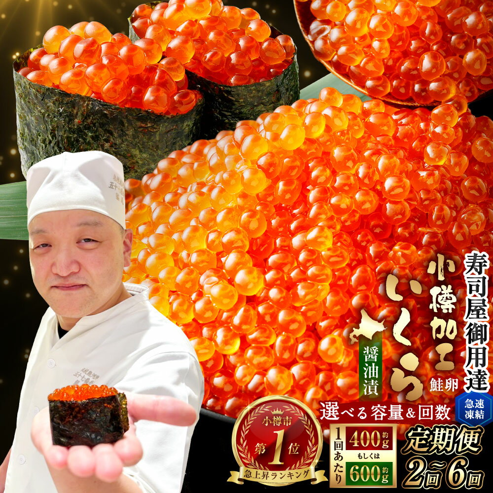 【ふるさと納税】【選べる定期便】いくら醤油漬 400g 600g 2回～6回 計800g～3.6kg 1パックあたり200g 定期便 イクラ いくら 魚介 海鮮 魚卵 醤油漬け 鮭いくら サケ 鮭 鮭卵 冷凍 小樽市 北海道 送料無料