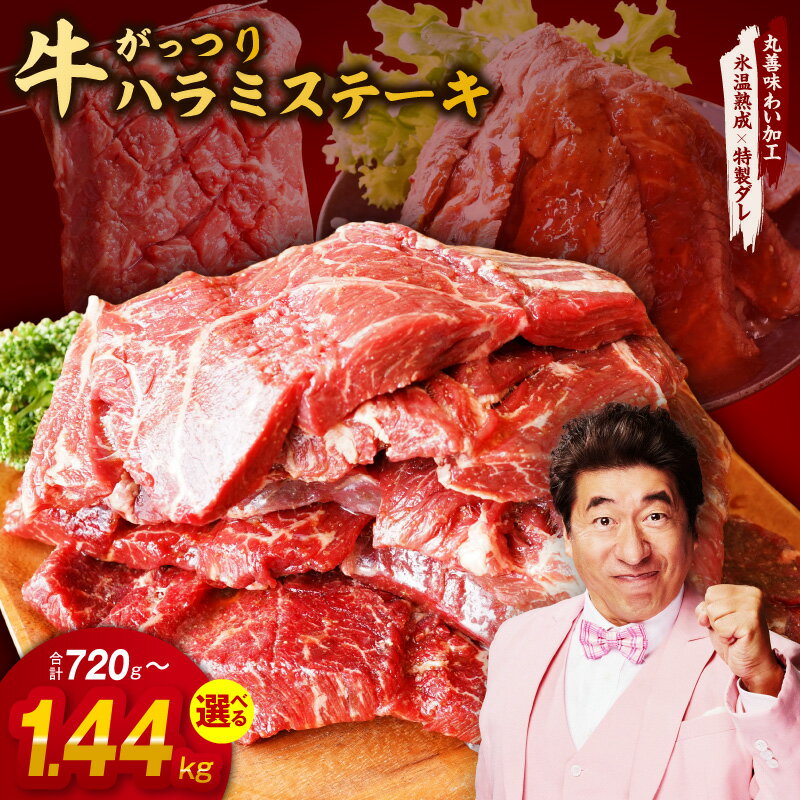 【ふるさと納税】【特製ダレ】がっつり 牛肉 ハラミステーキ 選べる 内容量 720g / 1.44kg 2枚入り360g 丸善味わい加工 氷温熟成 極味付け 氷温熟成牛 熟成肉 肉 普段使い ふるさと納税オリジナル 限定 大阪府 泉佐野市 送料無料 肉の泉佐野