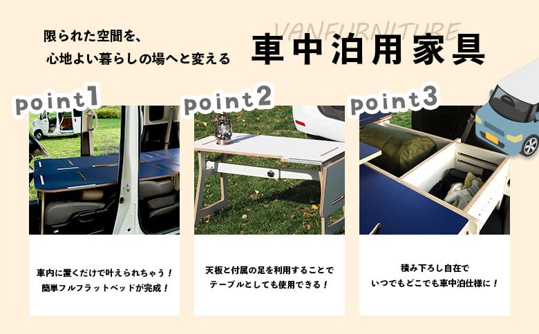 車中泊用家具（バンファニチャー）N-BOX専用　スタンダード　ダブル　フルセット（ベージュ）