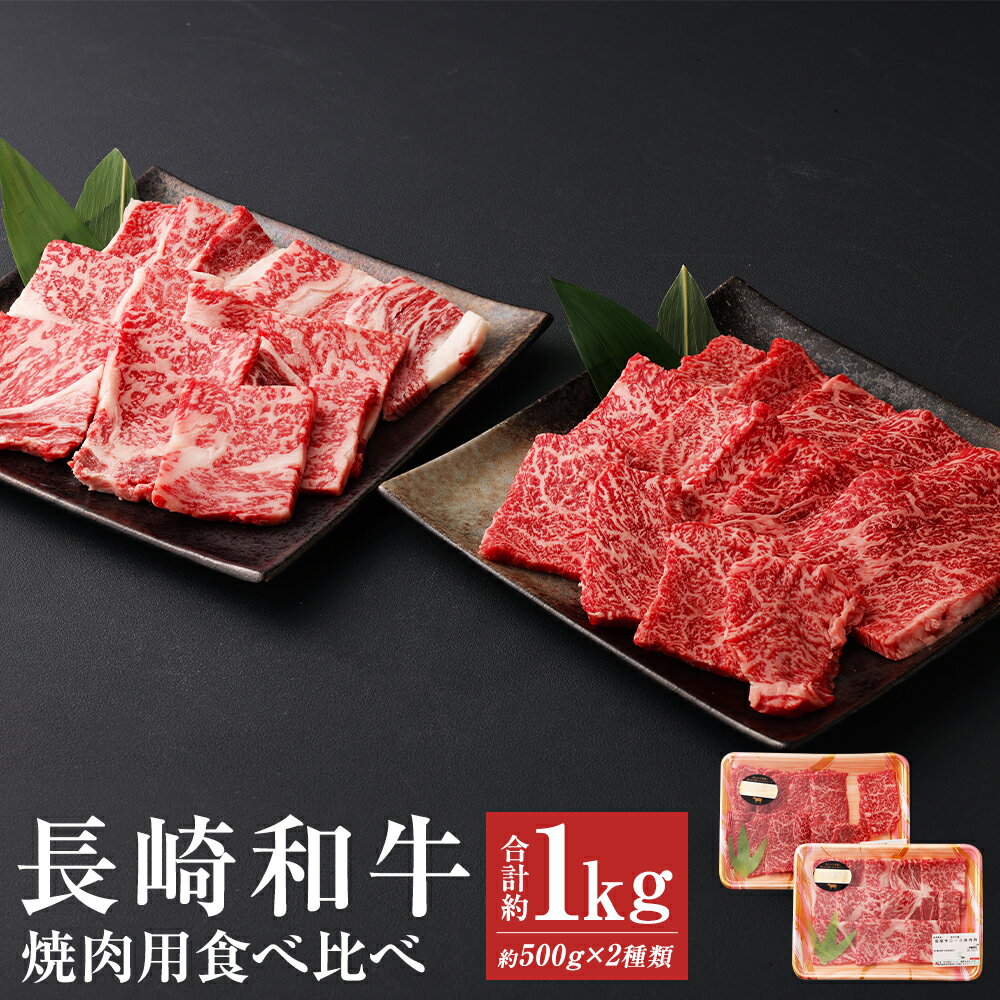 【ふるさと納税】長崎和牛 焼肉用 食べ比べ セット 合計約1kg 約500g×各1パック 約5～6人前 カルビ ロース 和牛 お肉 牛肉 カット済み 焼き肉 長崎県産 九州産 国産 冷凍 送料無料