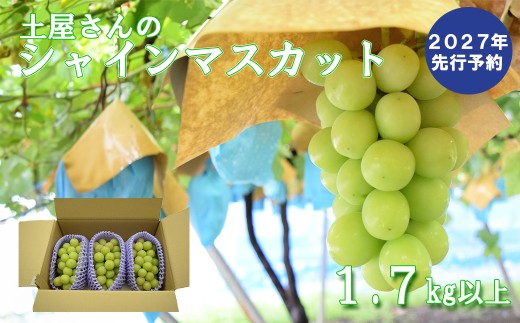 【2027年発送分 先行予約】土屋さんのシャインマスカット(1.7kg～2kg 3～4房) シャイン マスカット 富士川町産 産地直送 フルーツ 果物 くだもの ブドウ ぶどう 葡萄 やまなし 山梨 先行受付 令和9年