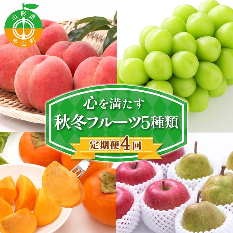 【ふるさと納税】 【定期便 4回】心を満たす秋冬フルーツ5種類 桃 白桃 シャインマスカット 柿 ぶどう ラ・フランス 梨 洋梨 りんご 果物 山形県 中山町 F4A-0443
