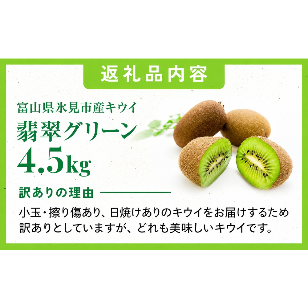 訳あり翡翠グリーン4.5kg（小玉、擦り傷、日焼け） 数量限定 希少 国産 甘い 氷見キウイランド 富山県 氷見市
_イメージ5