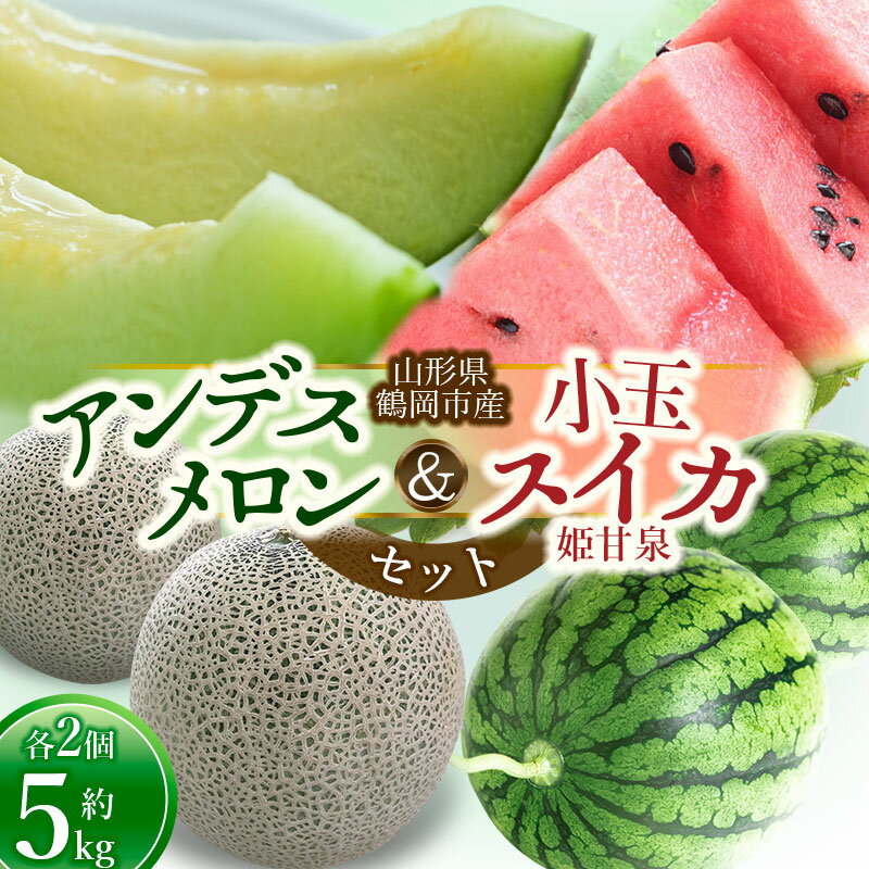 【ふるさと納税】【令和7年産 先行予約】鶴岡産 アンデスメロンと小玉スイカ（姫甘泉）セット 各2玉（合計約5kg）| 山形県 鶴岡市 庄内 砂丘 返礼品 フルーツ 果物 くだもの お取り寄せグルメ めろん 西瓜 特産品